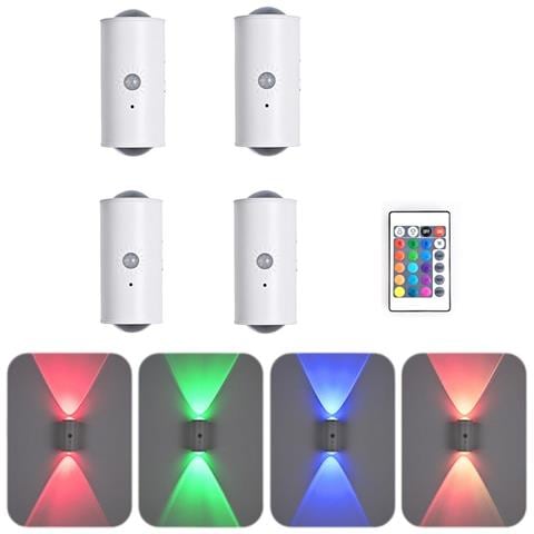Lampada Da Parete Ambientale A Doppia Testa Con Sensore Di Movimento 4-pack — Telecomando, Montaggio Magnetico, Illuminazione Su E Giù, Led 116 Colori White - Foto 1