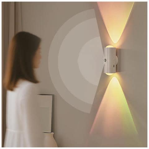 Lampada Da Parete Ambientale A Doppia Testa Con Sensore Di Movimento 4-pack — Telecomando, Montaggio Magnetico, Illuminazione Su E Giù, Led 116 Colori White - Foto 2