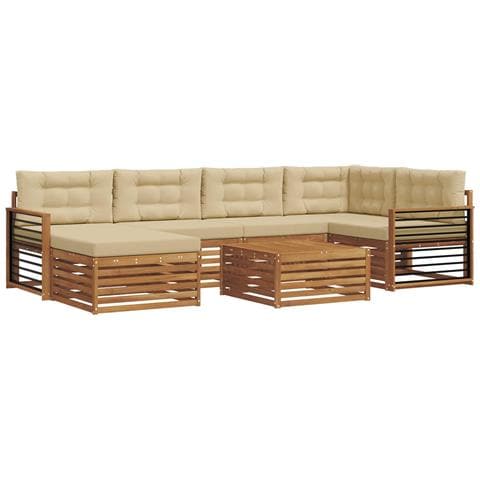 Set di divani da esterno con cuscino 7 pcs Naturale e Beige - Foto 1