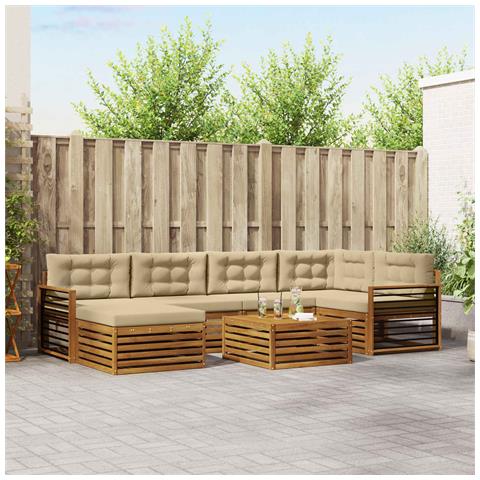 Set di divani da esterno con cuscino 7 pcs Naturale e Beige - Foto 2