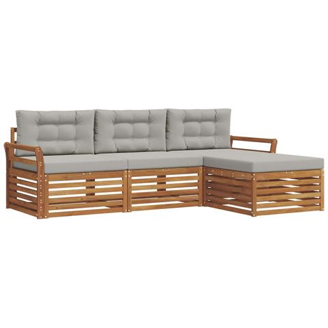Set di divani da esterno 4 pcs Grigio Naturale e Chiaro - Foto 1