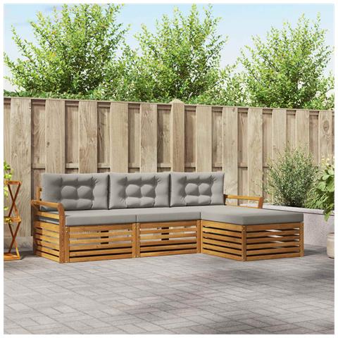 Set di divani da esterno 4 pcs Grigio Naturale e Chiaro - Foto 2