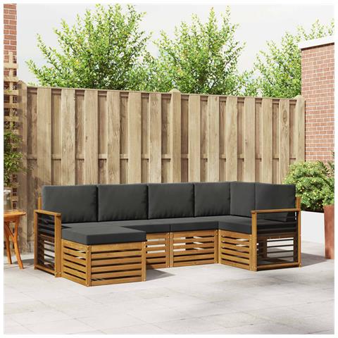 Set divani 6 pcs Naturale e Antracite Legno di Acacia Massello - Foto 2