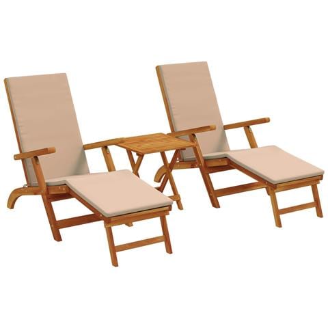 Lettino prendisole reclinabile e pieghevole 3 pcs Tortora - Foto 1