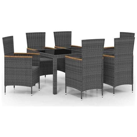 Set da Giardino 7 pz con Cuscini in Polyrattan Nero e Grigio - Foto 1