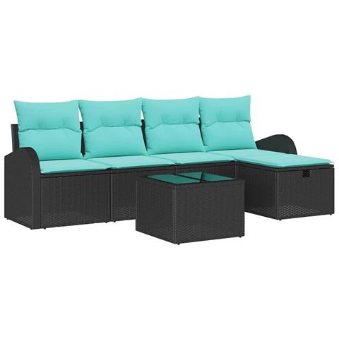 Set Divano da Giardino con cuscino 6 pcs Nero Poly Rattan - Foto 1
