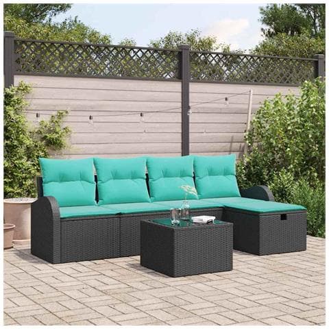 Set Divano da Giardino con cuscino 6 pcs Nero Poly Rattan - Foto 2