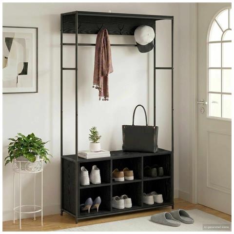 Appendiabiti con panca per scarpe Rovere Nero - Foto 2