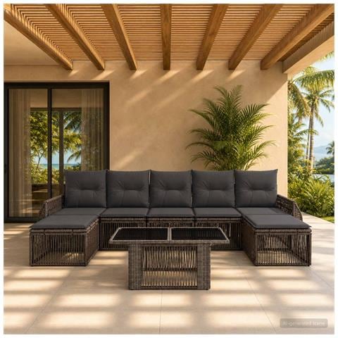 Set Divano da Giardino 8 pz Grigio e Grigio Scuro polyrattan - Foto 10