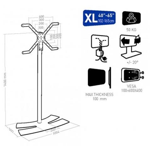 ER038342 Supporto da Pavimento per Schermi LCD / LED / Plasma 40-65'' Portata Max 28Kg - Foto 2