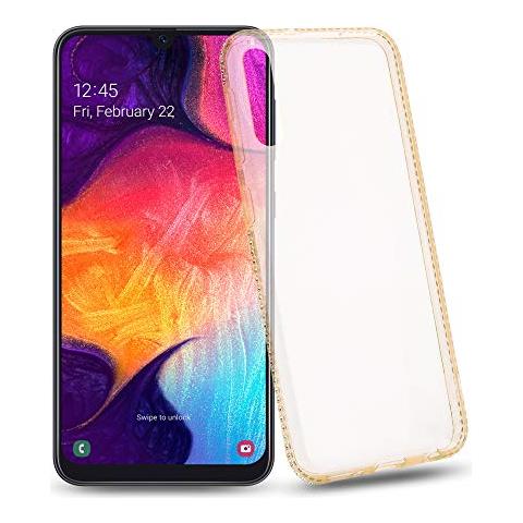 Custodia Compatibile Con Samsung Galaxy A50 In Oro Trasparente - Coperchio Protettivo In Silicone Tpu Flessibile Con Design A Strass - Foto 1