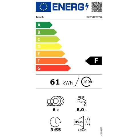 Bosh Sks51e32eu Lavastoviglie A Libera Installazione Compatta - 6 Coperti - 49 Db - A + - 55 Cm - Bianco - Motore Ecosilence Drive - Foto 7