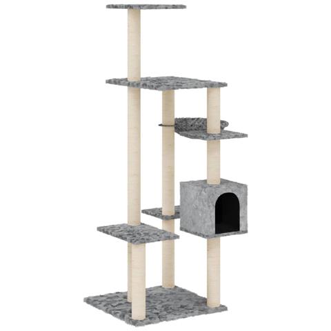 Albero Per Gatti Con Tiragraffi In Sisal Grigio Chiaro 142 Cm - Foto 1