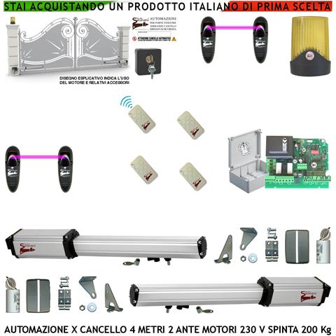 Automatismo Cancello 4 Metri 2 Ante Da 2 Mt Kit 2 Motori Elettromeccanici 230 V Corsa 300 Mm Spinta 2 Q.li Sblocco Sta - Foto 1