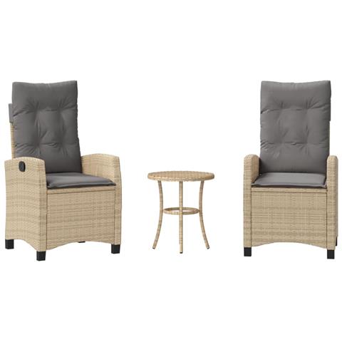 Set Da Bistrò 3 Pz Con Cuscini Beige Misto In Polyrattan - Foto 1