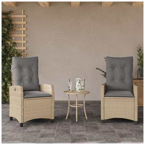 Set Da Bistrò 3 Pz Con Cuscini Beige Misto In Polyrattan - Foto 2