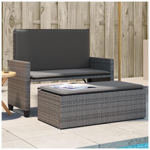 Panca da Giardino con Cuscini e Poggiapiedi Grigia Polyrattan - Foto 2