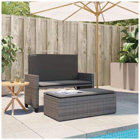 Panca da Giardino con Cuscini e Poggiapiedi Grigia Polyrattan - Foto 10