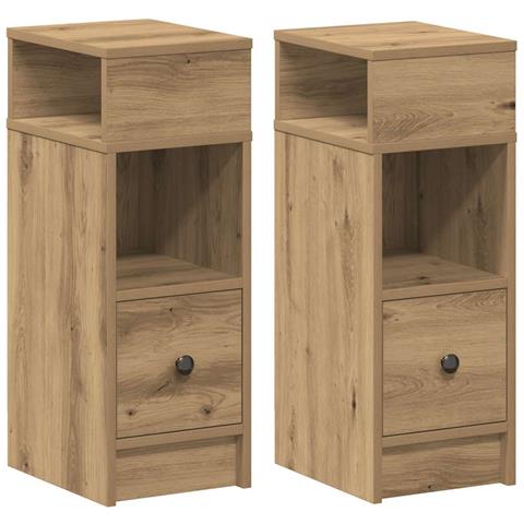 Comodini 2 Pz Con Cassetto Rovere Artigianale 25x31x66 Cm - Foto 2