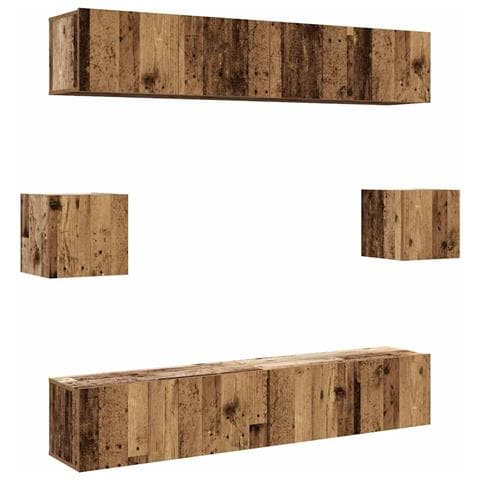 Set Mobile Tv 6 Pz Montato A Parete Legno Antico In Truciolato - Foto 2