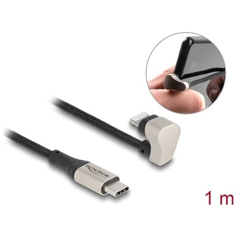 Cavo dati e cavo di ricarica USB Type-C per Lightning per iPhone e iPad angolata a 180° 1 m MFi - Foto 2