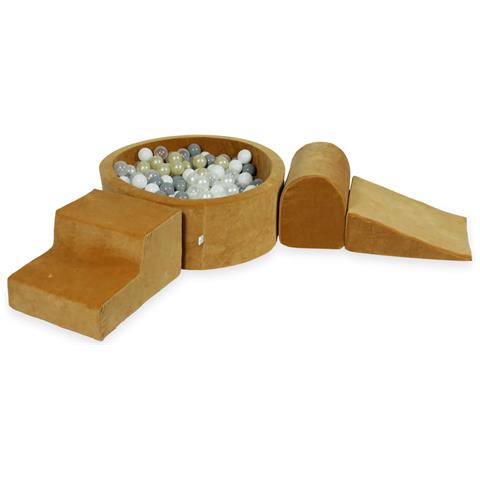 Foam Speelset Met Rond Zwembad 90x30 Fluweelzacht Karmel Met Ballen 200 Stuks (transparant, Met, Parel, Grijs, Licht Goud) - Foto 1