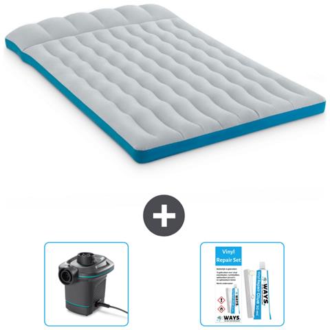 Set Materassino Gonfiabile - 193x127x24 Cm - Blu - Include Accessori Coordinati Cb14 - Foto 1