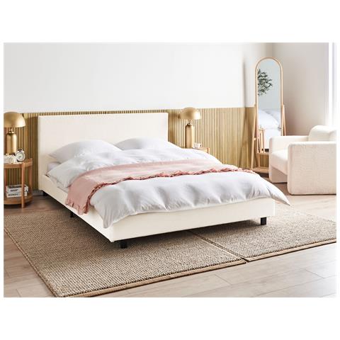 Letto Bouclé Albi 160 X 200 Cm Bianco Sporco - Foto 1