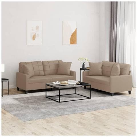 Set di Divani 2 pz con Cuscini Cappuccino in Similpelle - Foto 2