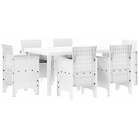 Set da Pranzo da Giardino da 7 Pezzi con Cuscini Bianco Polyrattan - Foto 1