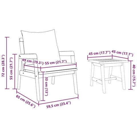 Set Bistro da 5 Pezzi con Cuscini in Legno Massello di Acacia - Foto 6