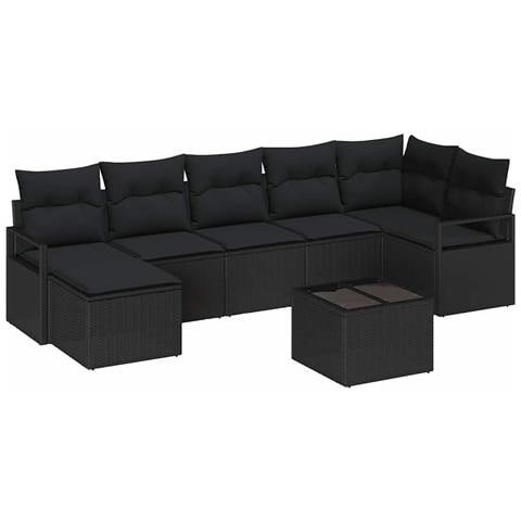 Set di Divano da Giardino 8 Pezzi con Cuscini Beige Polyrattan, Divano da Giardino 2 Posti con Cuscini Nero Polyrattan - Foto 1