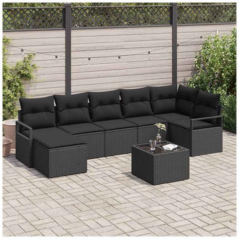 Set di Divano da Giardino 8 Pezzi con Cuscini Beige Polyrattan, Divano da Giardino 2 Posti con Cuscini Nero Polyrattan - Foto 2