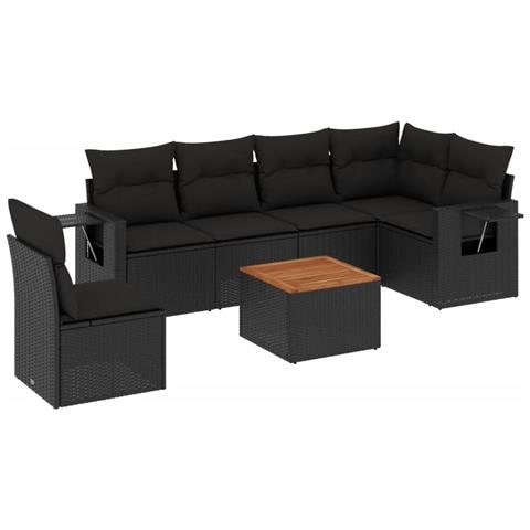 Set Divani da Giardino con Cuscini 7pz Nero Polyrattan - Foto 1