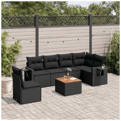 Set Divani da Giardino con Cuscini 7pz Nero Polyrattan - Foto 2