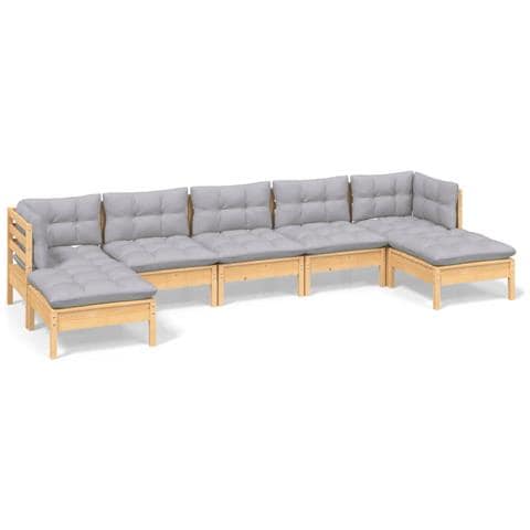 Set Divani da Giardino 7 pz con Cuscini Grigi Massello di Pino - Foto 1