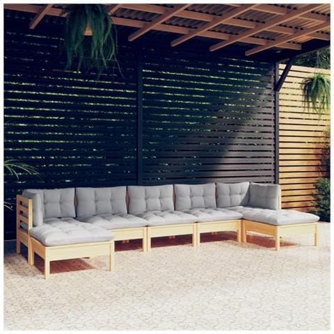Set Divani da Giardino 7 pz con Cuscini Grigi Massello di Pino - Foto 2