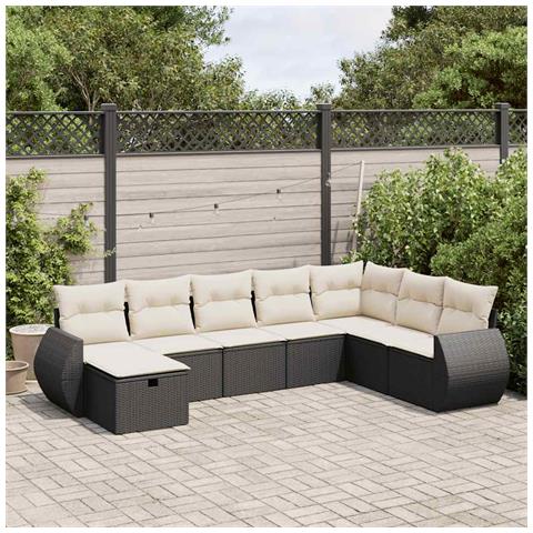Set Divani da Giardino con Cuscini 8 pz Nero in Polyrattan - Foto 2