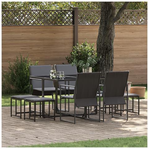 Set da pranzo da giardino  in 10 pezzi con cuscini in acciaio e Textilene - Foto 2