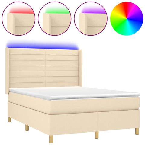 Letto a Molle con Materasso e LED Crema 140x200 cm in Tessuto - Foto 1
