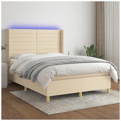Letto a Molle con Materasso e LED Crema 140x200 cm in Tessuto - Foto 2