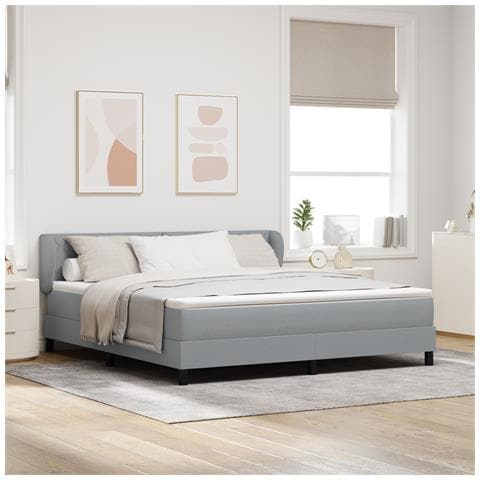 Letto a Rete con Materasso Grigio Chiaro 180x200 cm Tessuto - Foto 2