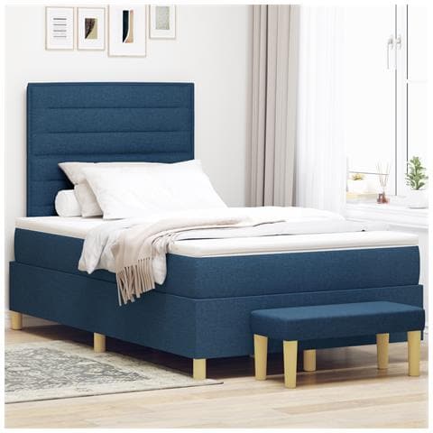 Letto con Box Spring e Materasso Blu 120x190 cm in Tessuto - Foto 2