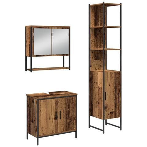 Set di mobili per bagno a 3 pezzi in legno vecchio - Foto 1