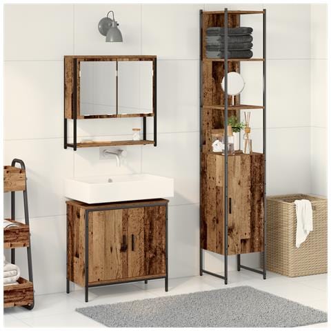Set di mobili per bagno a 3 pezzi in legno vecchio - Foto 2