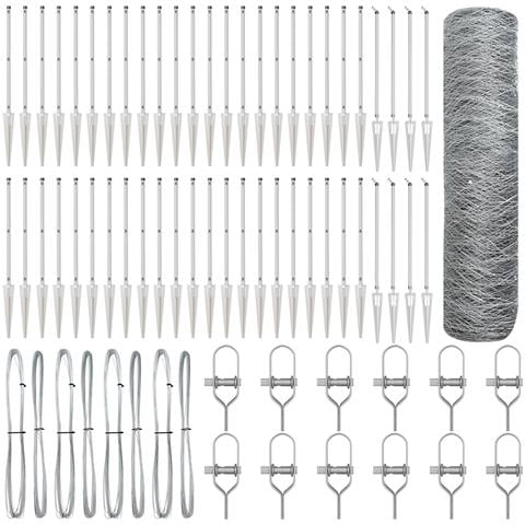 Recinzione Esagonale  1x100 m Acciaio Zincato, Pali di Recinzione  con Punta 13 pcs Ø32 mm 120 cm Acciaio Zincato - Foto 1