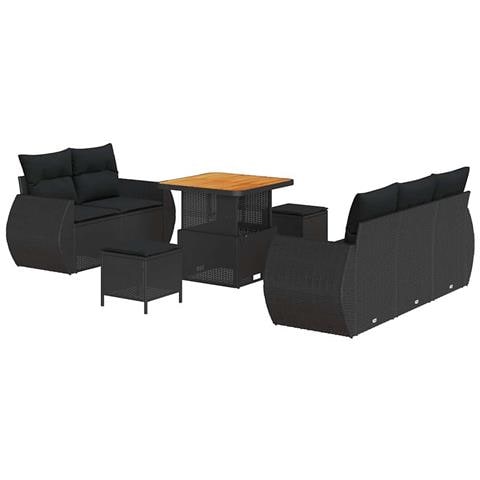 Set Divano da Giardino con cuscino 8 pcs Nero 80 x 80 x 71 cm - Foto 1