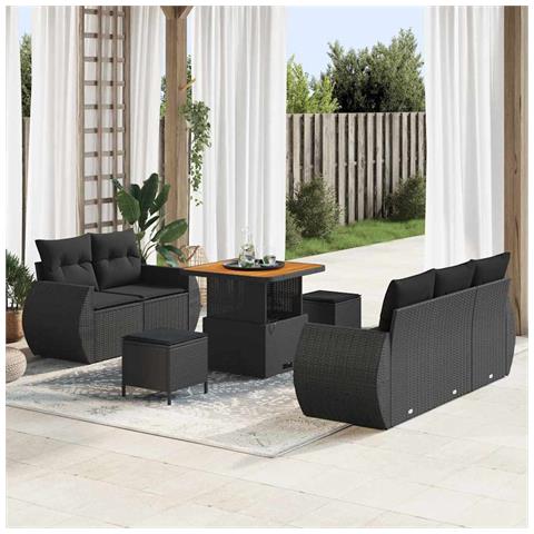 Set Divano da Giardino con cuscino 8 pcs Nero 80 x 80 x 71 cm - Foto 2