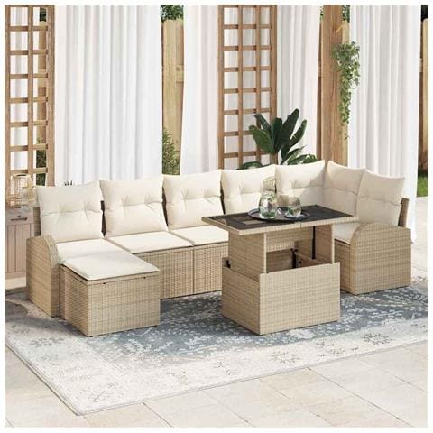 Set Divano da Giardino 8 pcs Beige Poly Rattan - Foto 2
