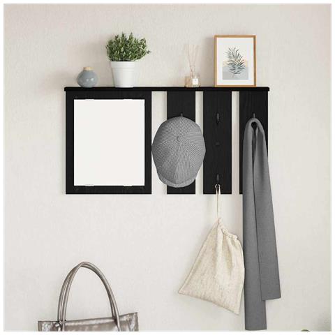 Appendiabiti a muro con lo scaffale Rovere nero 85 x 10 x 45 cm - Foto 2